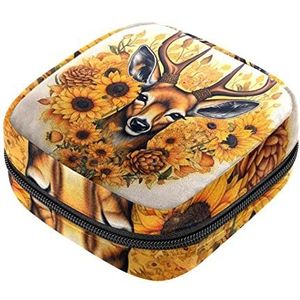 Zonnebloem en Herten Maandverband Opbergtas Menstruatie Pad Tas Draagbare Menstruatie Cup Pouch met Rits voor Tiener Meisjes Vrouwen Dames