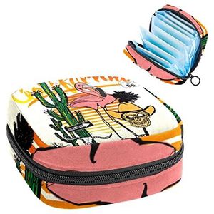 Maandverband Opbergtas,Draagbare maandverband Opbergzak,California Flamingo Skull, Meerkleurig, 4.7x6.6x6.6 in/12x17x17 cm