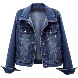 Pegsmio Dames denim jas lente herfst lange mouw overjas losse basic knoop streetwear jeans jassen, Donkerblauw, L