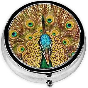 Pauw Gedrukt Pil Doos, Mini Kleine Pil Case Draagbare Geneeskunde Pil Organizer Reizen Pil Doos met 3 Component