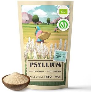 Biologische Psylliumschillen - Zuiverheid 99% - 400 g. Psyllium husk Bio, natuurlijk en zuiver. Geproduceerd in India. Rijk aan vezels, te consumeren in water, dranken of sappen. NaturaleBio