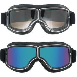 Nizirioo 2 stuks motorbril van kunstleer - Winddicht - Stofdicht - Voor motorcross, motorcross, mountainbike, buitensporten - UV400