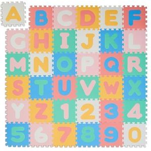 Relaxdays puzzel speelmat, abc en cijfers, 36 delen, foam speeltegels, BxD: 171x171 cm, BPA-vrij schuimrubber, kleurrijk