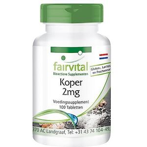 Fairvital | Koper tabletten 2mg - HOOG GEDOSEERD - koper bisglycinaat voedingssupplementen - VEGAN - 100 tabletten