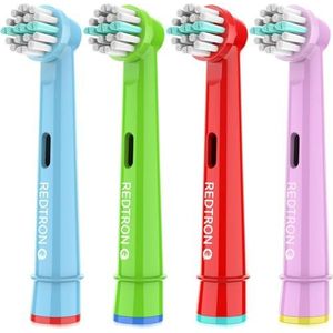REDTRON elektrische opzetborstels voor Kids compatibel met Oral B, Kindertandenborstel vervangende koppen met zachte borstelharen, Kid's Tandenborstelkoppen voor gevoelige tanden (Pack van 4)