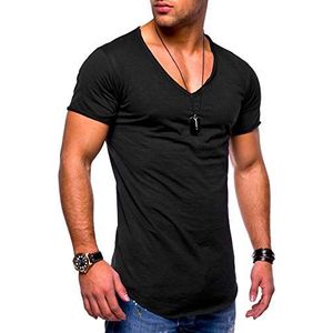 behype. Basic T-shirt voor heren, korte mouwen, V-hals, oversized, 20-0002, zwart, S