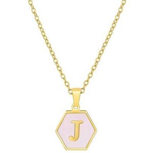 Dames zeshoekige roestvrijstalen letter roze blauwe schelp ketting titanium stalen letter hanger sieraden(Style:Pink-J)