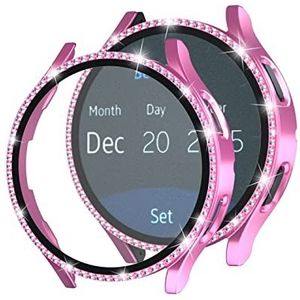 BMSD Voor Samsung Galaxy Watch4 Classic 46 mm Single Row Diamond Electroplated PC Watch Case TTYHH (Color : Pink)