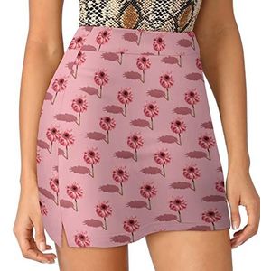 Moderne Bloemen op Pastel Roze Vrouwen Skorts Hoge Taille Tennis Rok Gelaagde Korte Mini Rok Culottes Skorts Met Zakken 3XL