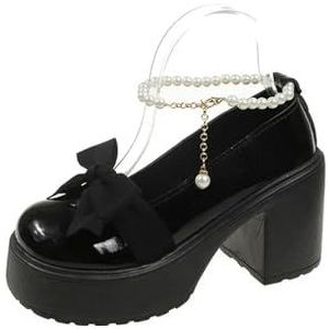 Modieuze unieke Lolita schoenen vrouwen Mary Janes hoge hakken schoenen dikke sandalen zomer mode retro boog party platform pompen, Black Light., 37 EU