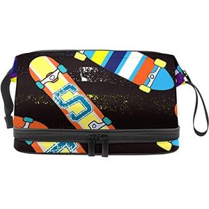 Grote capaciteit reizen cosmetische tas,Make-up tas,Waterdichte make-up tas Organizer, Strepen Skate Board, Meerkleurig, 27x15x14 cm/10.6x5.9x5.5 in