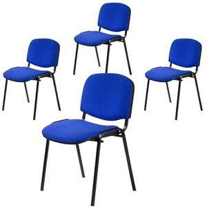 Office & More ISO, 4-delige set, bezoekersstoel, comfortabele conferentiestoel, stapelbaar, met gevoerde zitting en rugleuning, blauw