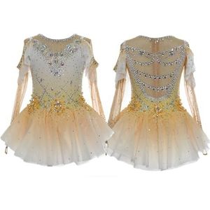 Kunstschaatsjurk For Wedstrijden, Rits Op De Rug, Meisjes Schaatskostuums, Teamdanskleding(Yellow,4XL)