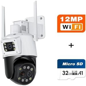Bewakingscamera, Outdoor 6K 12MP IP Camera met 10X Optische Zoom Drie Len Lens Dual Screen Surveillance 4K 8MP Video CCTV Beveiligingscamera(6K 12MP add 32G)