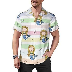 Gekleurde zeemeermin heren casual button-down shirts korte mouw Cubaanse kraag T-shirts tops Hawaiiaans T-shirt XL