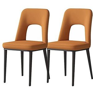 GEIRONV Keuken eetkamerstoelen set van 2, faux mat lederen accent stoelen gestoffeerde koolstofstalen poten vrijetijdsbesteding zij stoelen Eetstoelen (Color : Orange)