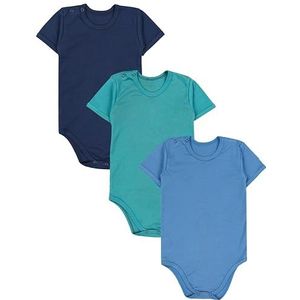 TupTam Kinderen Uniseks Rompertjes met Korte Mouwen 3-Pack, Denimblauw/Donkerblauw/Donkergroen, 110