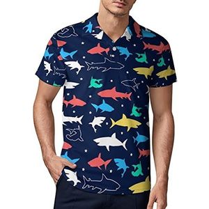 Kleur Haaien Print Mannen Golf Polo-Shirt Zomer Korte Mouw T-Shirt Casual Sneldrogende Tees 4XL