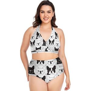 Zwart Wit Bulldogs Honden Vrouwen Bikini Sets Plus Size Badpak Twee Stukken Hoge Taille Strandkleding Meisjes Badpakken, Pop Fashon, XXL