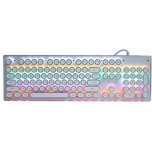 Retro mechanisch toetsenbord, 104 toetsen Punk Style Round Key Gaming Mechanisch toetsenbord Ergonomisch ontwerp met kleurrijk gemengd licht, voor desktop- en notebookcomputers(wit)