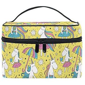 Schattige eenhoorn paard regenboog dot make-up tas voor vrouwen cosmetische tassen toilettas trein koffer
