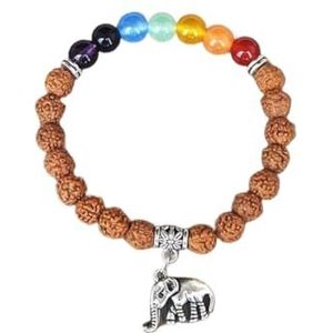 Armbanden voor vrouwen Rudraksha Bodhi Houten Kralen Boeddhistische Zeven Chakra Armband Levensboom Yoga Healing Reiki Bid Mala Armband (Color : Elephant)