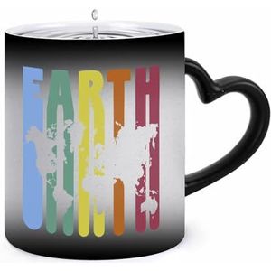 Vintage Aarde Kaart Aarde Dag Koffie Mok 11oz Kleur Veranderende Mokken Hartvormige Handvat Warmtegevoelige Verkleuring Cups
