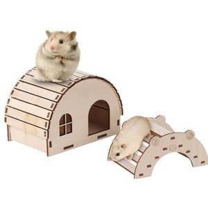 Schuilplaatshut voor hamsters,Kleine houten hut voor hamster | Herbruikbare kooiaccessoires voor kleine dieren, dierenverblijfdecor voor cavia's en gerbils Founcy