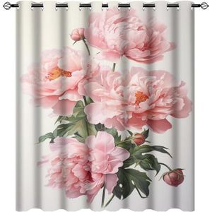 AEMYSKA Mooie Roze Pioen Verduisterende Gordijnen voor Woonkamer Natuurlijke Vintage Planten Raambehandeling Thermisch Geïsoleerde Gordijnen voor Slaapkamer 55x63 inch Print Doorvoertule Gordijn