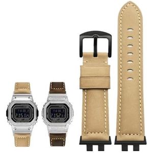 Echt lederen horlogeband geschikt for G-SHOCK geschikt for Casio GMW-B5000 kleine zilveren bar heren zachte comfortabele horlogebandaccessoires 22 mm(Color:Khaki-Black-K2)