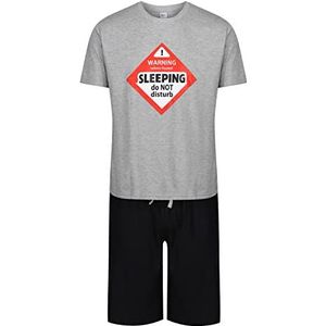Label Cutters HEREN KORTE PYJAMAS GRAPPIGE NIEUWHEID ONTWERPEN 2 ST NACHTKLEDING PJ SETS M, L, XL, XXL NIEUW, Grijs - Waarschuwing Slapen, M