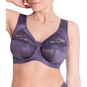 Sermija Klassieke zachte beha met beugel, met kant, grote maten, brede bandjes, katoen gelamineerd, zachte, stabiele ondersteuning, nude beige, grote borsten, comfortabel, paars, 80K