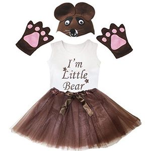 Petitebelle Ich bin der kleine beer hemd brown hoed handschoen-rok meisje 4 stuks kostuum 12-24 Maanden wit