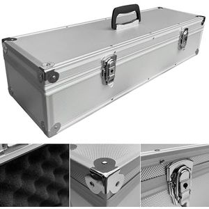 Aluminium koffer, zilver, uitneembaar deksel met kubusschuim, aluminium koffer, gereedschapskoffer, 650 x 200 x 150 mm (l x b x h)
