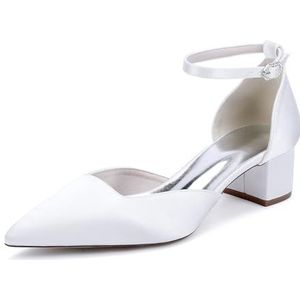 Recuriey Damessandalen - Spitse Chunky Heel Open Closed Toe Court Shoes, 4.5cm Elegant Wedding Party Wedding Shoes Damesschoenen,Wit,35 EU