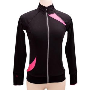 Meisjes Womens Kunstschaatsen Jas Lange Mouwen Warm Trainingspak Schaatsen Training Outfits(Size:3XS,Color:Zwart-Dun)