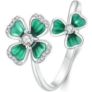 QANDOCCI FUNNALA Europese lente groen klavertje vier open ring voor vrouwen 925 zilver DIY Fit voor mode bedels armbanden sieraden, Sterling zilver