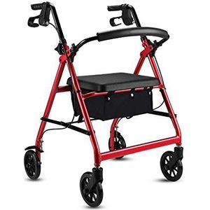 KRXSOBNV, Aluminium opvouwbare loopmobiliteitshulpmiddel-winkelwagentje met zitje en handrem for ouderen die ernaar verlangen ，Looprek(Red)