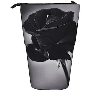 Rose Potlood Case Telescopische Make-up Tas Pop Up Office Organizer Box Staande Pen Houder Cosmetica Tas met Ritssluiting, Zwart, Eén maat, Munten Pouch
