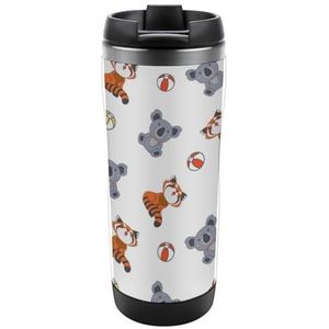 Leuke koala en rode panda reismok met deksel roestvrij staal geïsoleerde koffiekop houdt dranken warm koud waterfles 13 oz