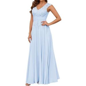 Vrouwen Dubbele V-hals Moeder Van De Bruid Bruidegom Jurken Chiffon Kant Applicaties Formele Avond Grootmoeder Jassen ZM206, Lichtblauw, 32