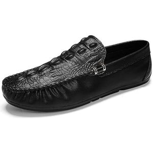 Loafers for heren, ronde neus, effen kleur, krokodillenprint, loaferschoenen, lichtgewicht, flexibel, bestendig, mode-instapper (Color : Black, Size : 43 EU)