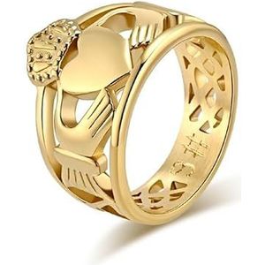 Traditionele Claddagh trouwring koppels voorstel bruiloft handen liefde hart forTitanium Ring Ring (Color : Golden, Size : 8#)