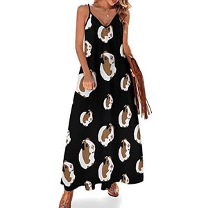 Cavia Maxi-jurk voor dames, V-hals, casual, mouwloos, verstelbare riem, sexy lange jurk