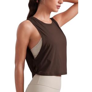 CRZ YOGA Dames Pima Cotton Workout Tank Crop Sport Shirt Mouwloos Yoga Running Tops Hot Fudge Bruin S