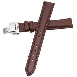 LQXHZ Horlogeband Dames Echt Leer Vlindersluiting Eenvoudig Geen Graan Horlogearmband Wit 12 13 14 15 16 17 Mm (Color : Brown-Silver-B1, Size : 18mm)