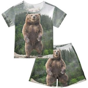 YOUJUNER Kinderpyjama set bruin beer korte mouw T-shirt zomer nachtkleding pyjama lounge wear nachtkleding voor jongens meisjes kinderen, Meerkleurig, 14 jaar