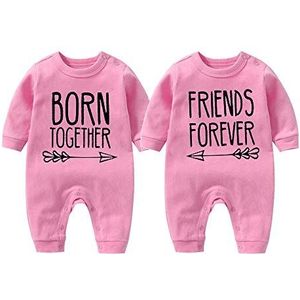 culbutomind Baby Tweeling Bodysuits Geboren Samen Vrienden Voor Altijd Pasgeboren Leuke Baby Kleding Baby Romper Unisex Twin Outfits, Turkoois, 0-3 maanden