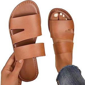 Glijsandalen Dames Opgekleed | Vrouwelijke slip op grote maten sandalen,Grote maten open tenen platte sandalen Vrije tijd platte schoenen om buiten te wandelen Bexdug