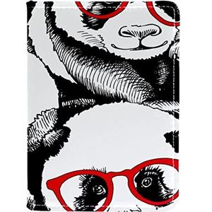 Paspoorthouder Beschermhoes PU Lederen Reisdocumenten Organizer Protector Leuke Panda met Rode Zonnebril, Meerkleurig, 10x14cm/4x5.5 in